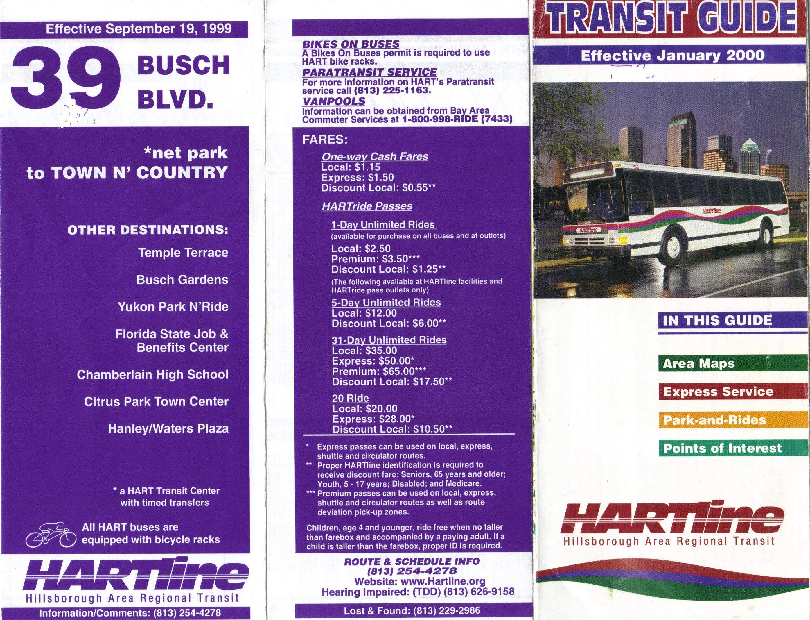 A "HARTline" Transit Guide from 2000 (right) featured a Flxible Metro bus on its cover. Photo Credit: Orion 2003.