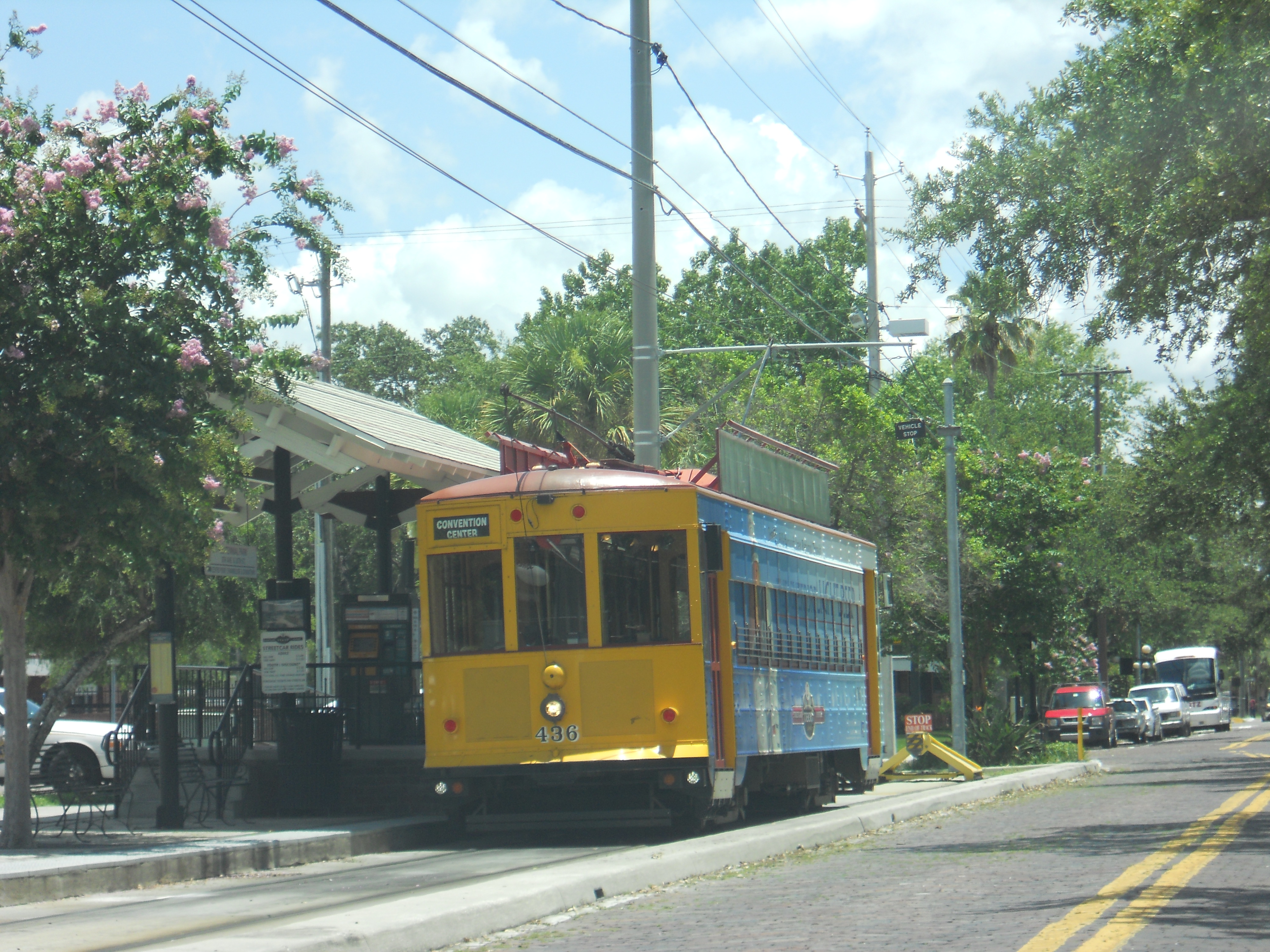 A TECOline Streetcar train waits at the Ybor City terminus. Photo taken by HARTride 2012. July, 2013.