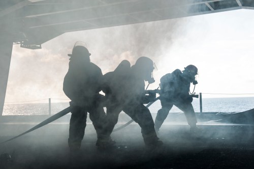 Preparing for a fire onboard a ship is a continuous process. Everyone must be prepared for the worst! Photo Credit: US Navy/Mass Communication Specialist Seaman Brian Stephens.