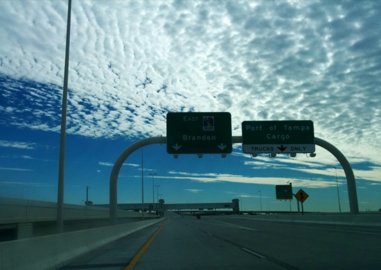 Traveling in the eastbound direction of the I-4/Selmon Connector towards the toll gantry. Photo taken by HARTride 2012. January 7, 2014.