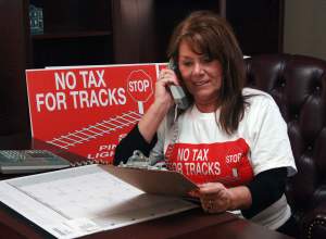 No Tax For Tracks Pinellas spokesperson Barbara Haselden. Photo Credit: TBO.com/St. Petersburg Tribune.