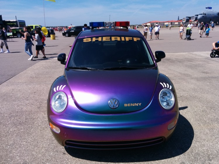 Civilian organizational partnerships have become more vital than ever when it comes to hosting an air show within the United States. This is "Benny" the VW Beetle, used by the Hillsborough County Sheriff's Office for community outreach. Photo Credit: HARTride 2012.