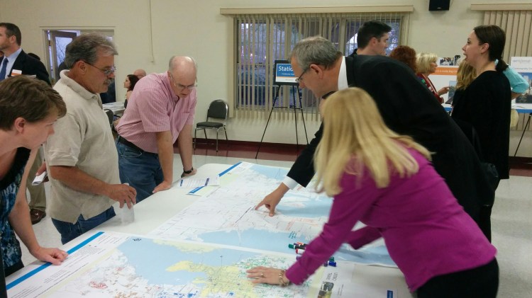 These maps allowed voters to draw out corridors (whether it be road improvements, transit corridors, or bike paths/multi-use trails) that they would like to see in a transportation plan. Credit: HARTride 2012