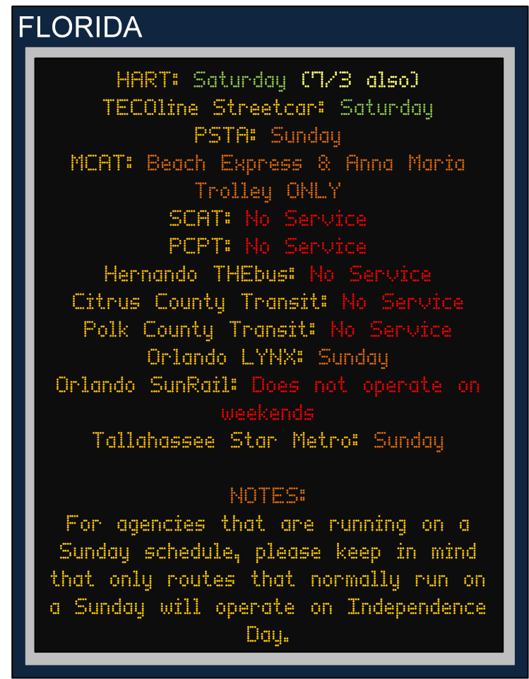 July 4 Holiday Transit Schedules Banner 2A