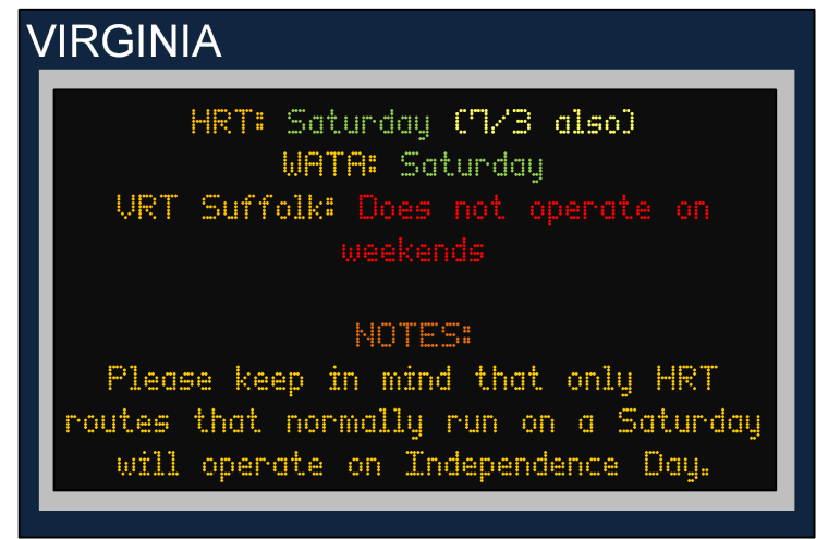 July 4 Holiday Transit Schedules Banner 3