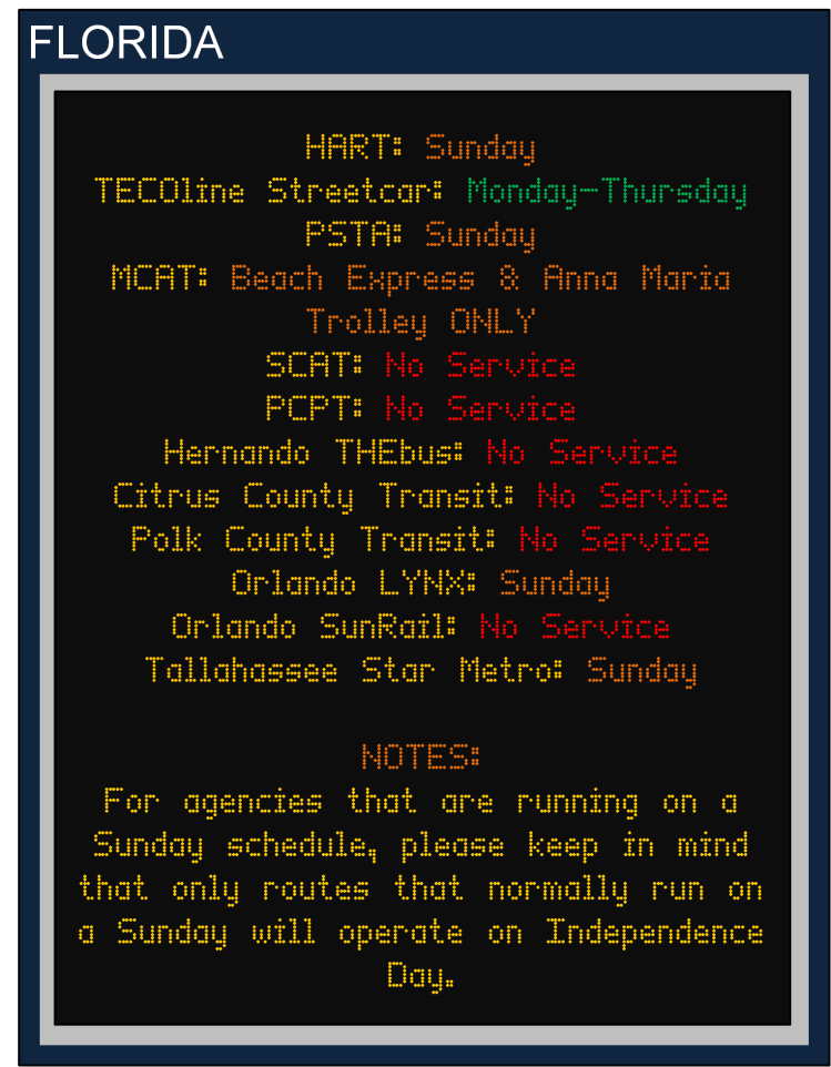 Labor Day 2015 Florida Service