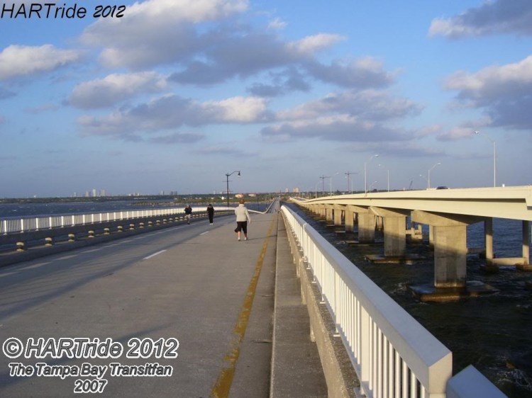 Looking east on the old Gandy Bridge when it was still open as a recreational trail. Photo Credit: HARTride 2012.