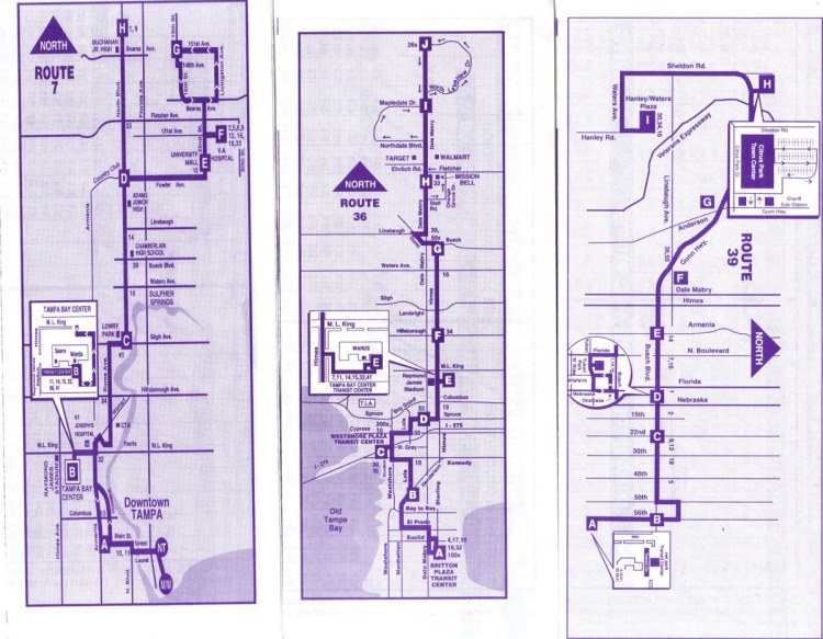 Route 36 brochure from 2001, alongside brochures for Routes 7 & 14. Credit: Orion 2003.