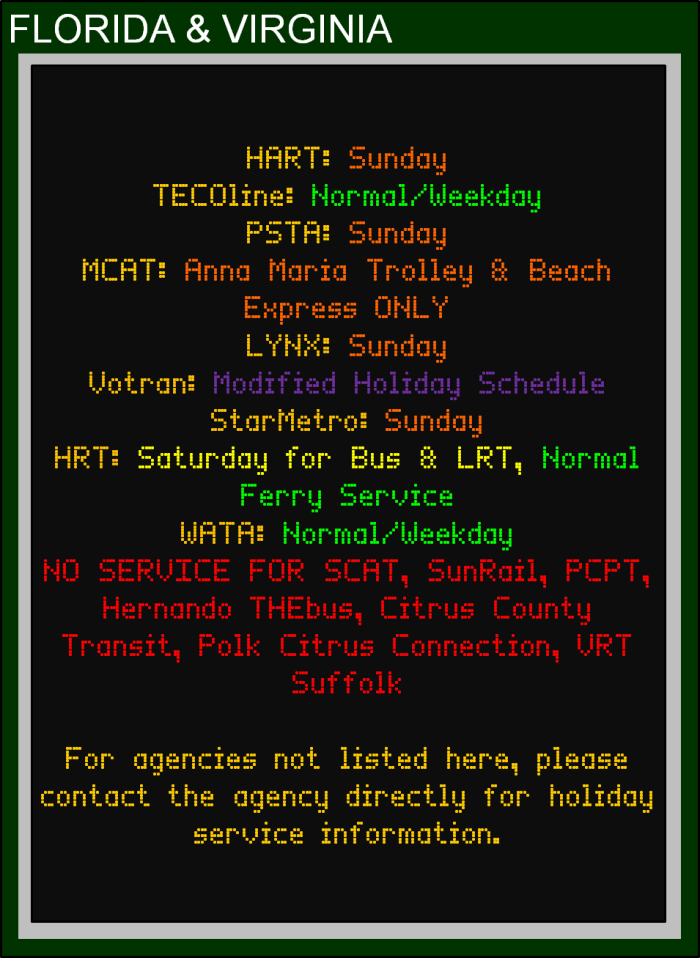 July 4 Holiday Transit Schedules Banner 7 - FL-VA