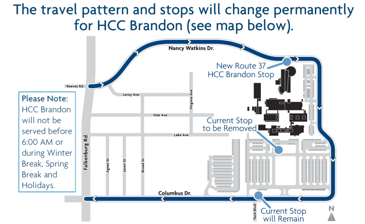 Changes to Route 37 at the Hillsborough Community College Brandon Campus. Credit: HART.